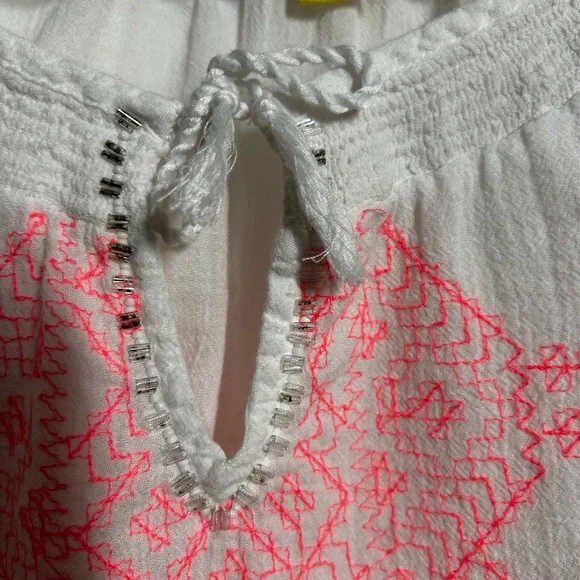 Maeve Anthropologie Sz 12 White Linen Boho Embroidered Blouse Pink Stitch - Picture 15 of 15